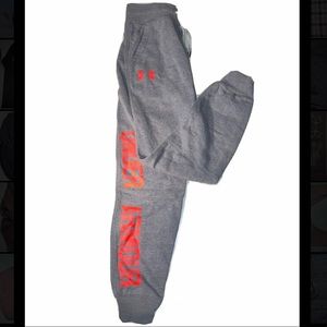 UNDER ARMOUR Gray Fleece Joggers w/ Blood Orange Lettering